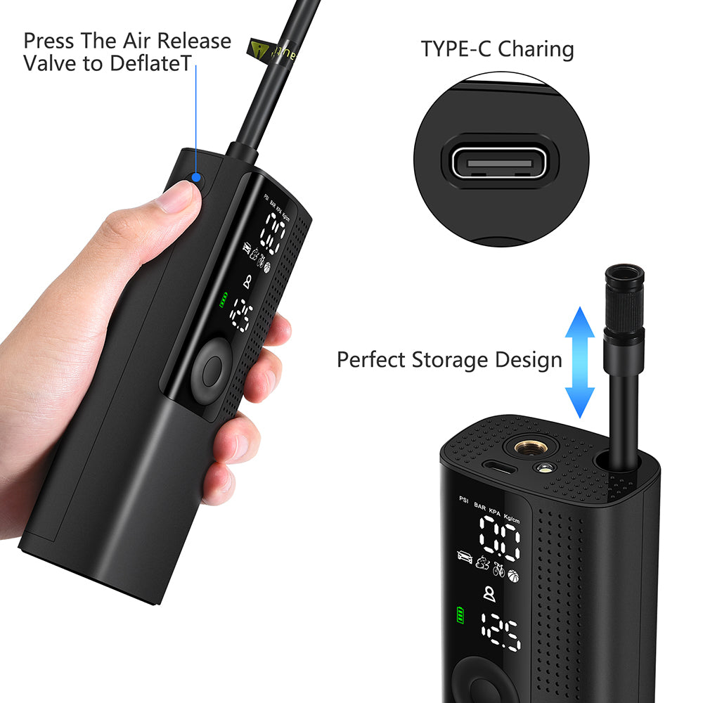 BP198 Multi-Function Digital Display Air Pump Portable Tire Inflator with LED Light BP198 Multi-Function Digital Display Air Pump Portable Tire Inflator with LED Light